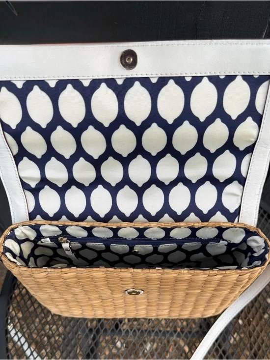 Kate Spade Basket Shoulder/ Crossbody Bag Rattan & leather with Bow Accent - Picture 5 of 9